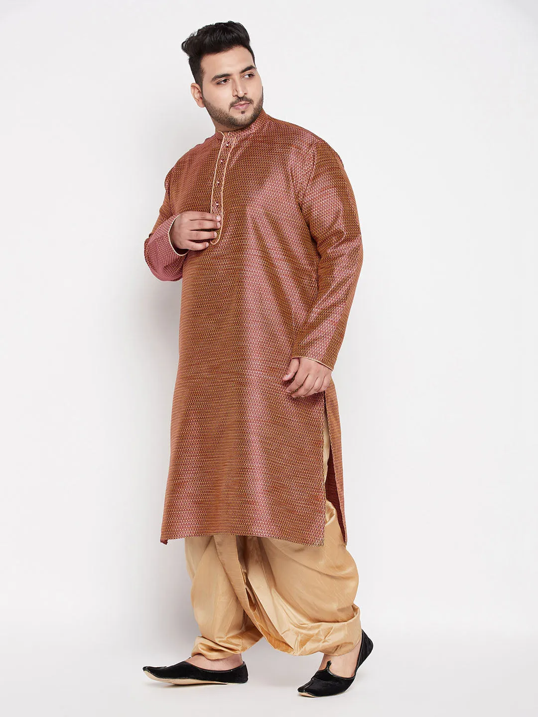 VASTRAMAY Maroon Kurta & Rose Gold Dhoti