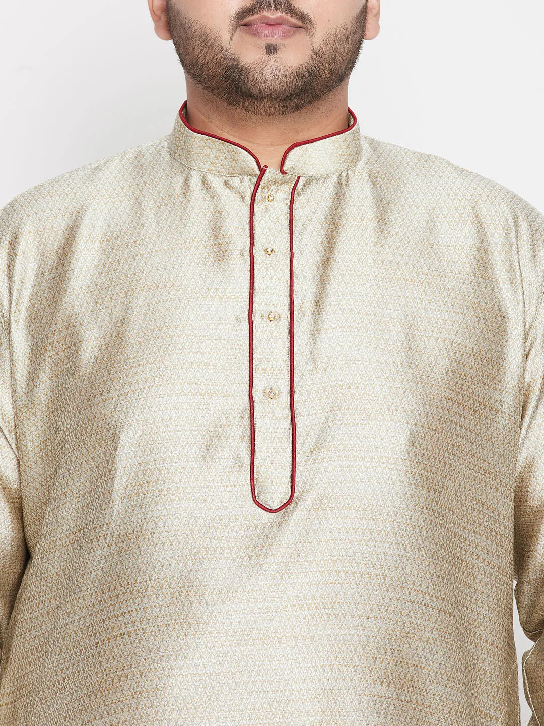 VASTRAMAY Men's Beige Kurta and Maroon Dhoti