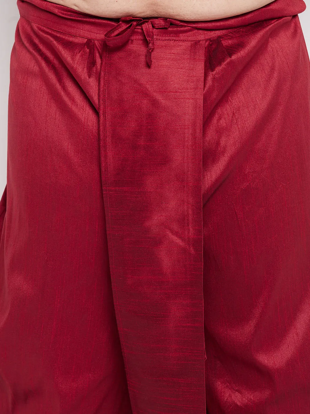 VASTRAMAY Men's Beige Kurta and Maroon Dhoti