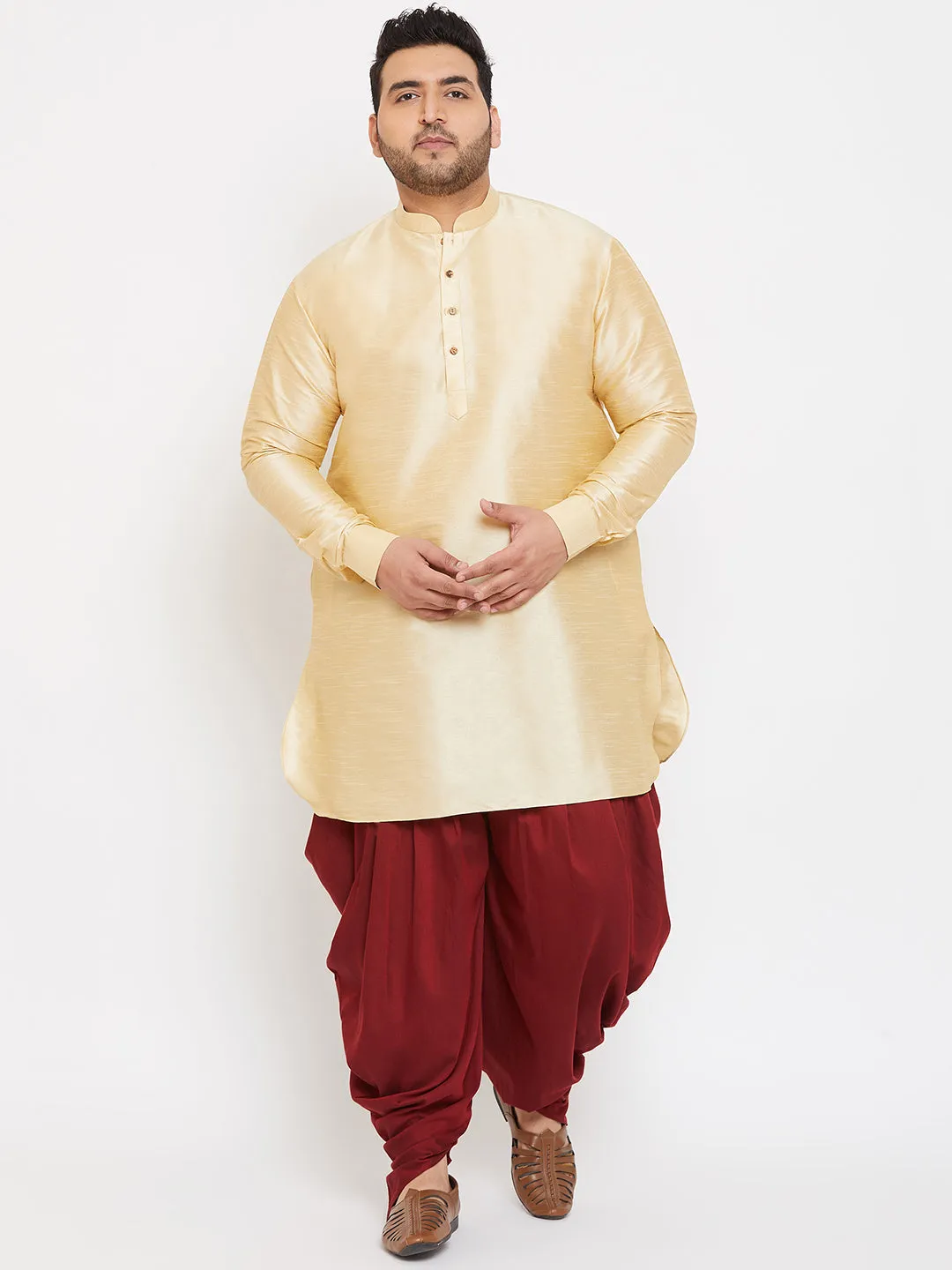 VASTRAMAY Men's Golden Silk Kurta