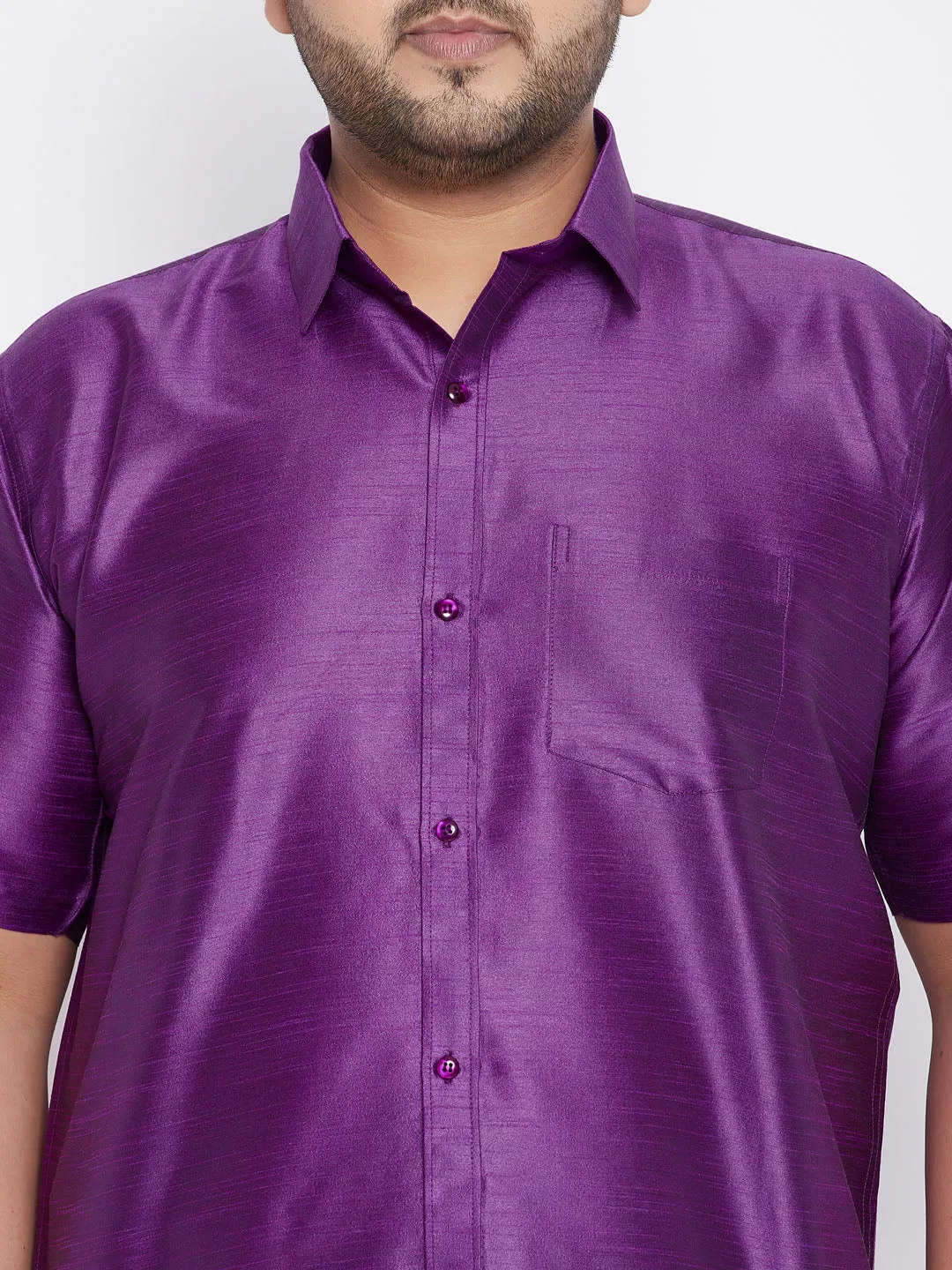 VASTRAMAY Men's Purple Silk Ethnic Shirt