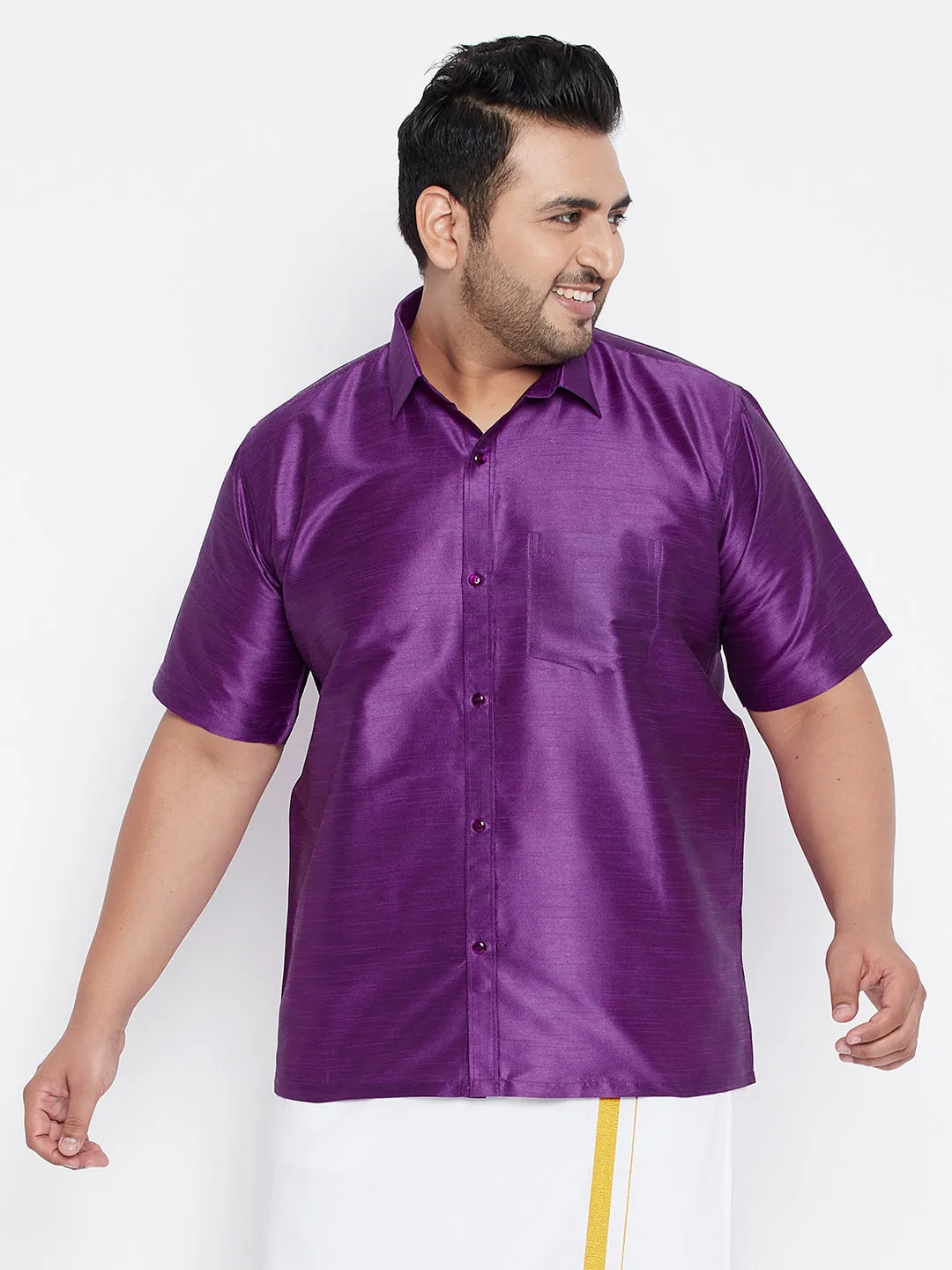 VASTRAMAY Men's Purple Silk Ethnic Shirt
