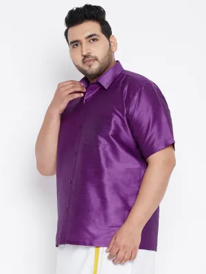 VASTRAMAY Men's Purple Silk Ethnic Shirt