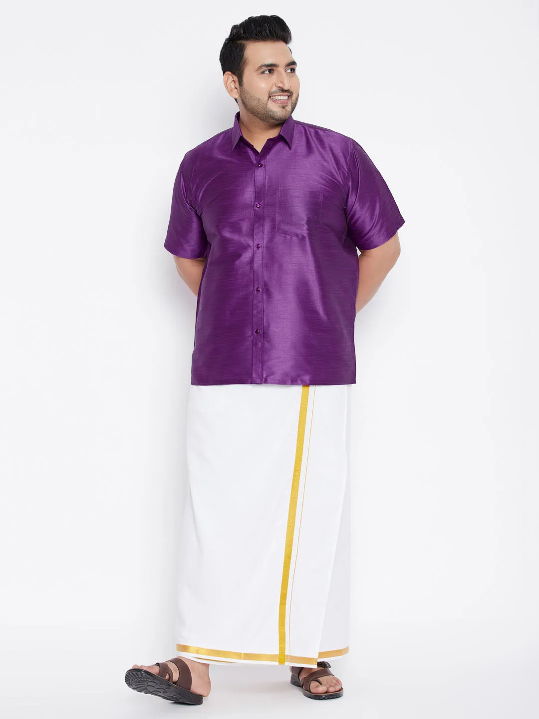 VASTRAMAY Men's Purple Silk Ethnic Shirt