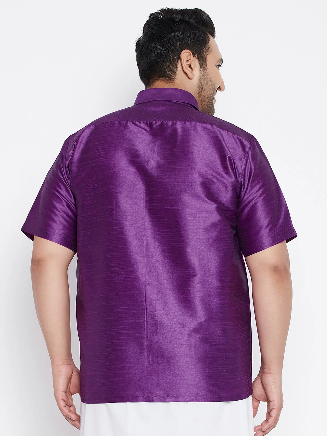 VASTRAMAY Men's Purple Silk Ethnic Shirt