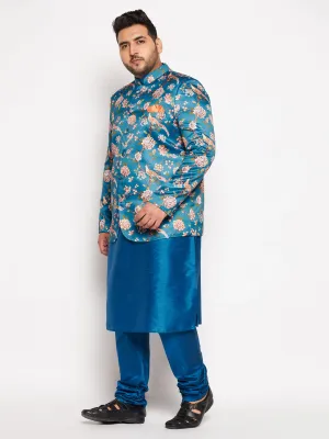 VASTRAMAY Men's Turquoise Silk Blend Jodhpuri Set