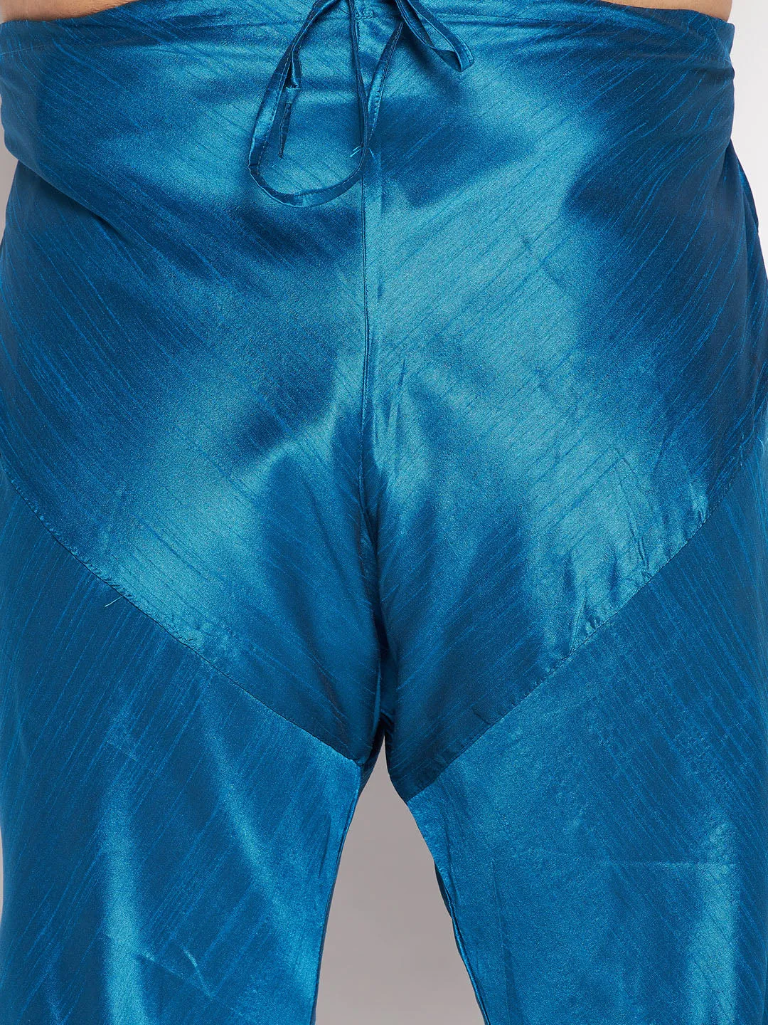 VASTRAMAY Men's Turquoise Silk Blend Jodhpuri Set