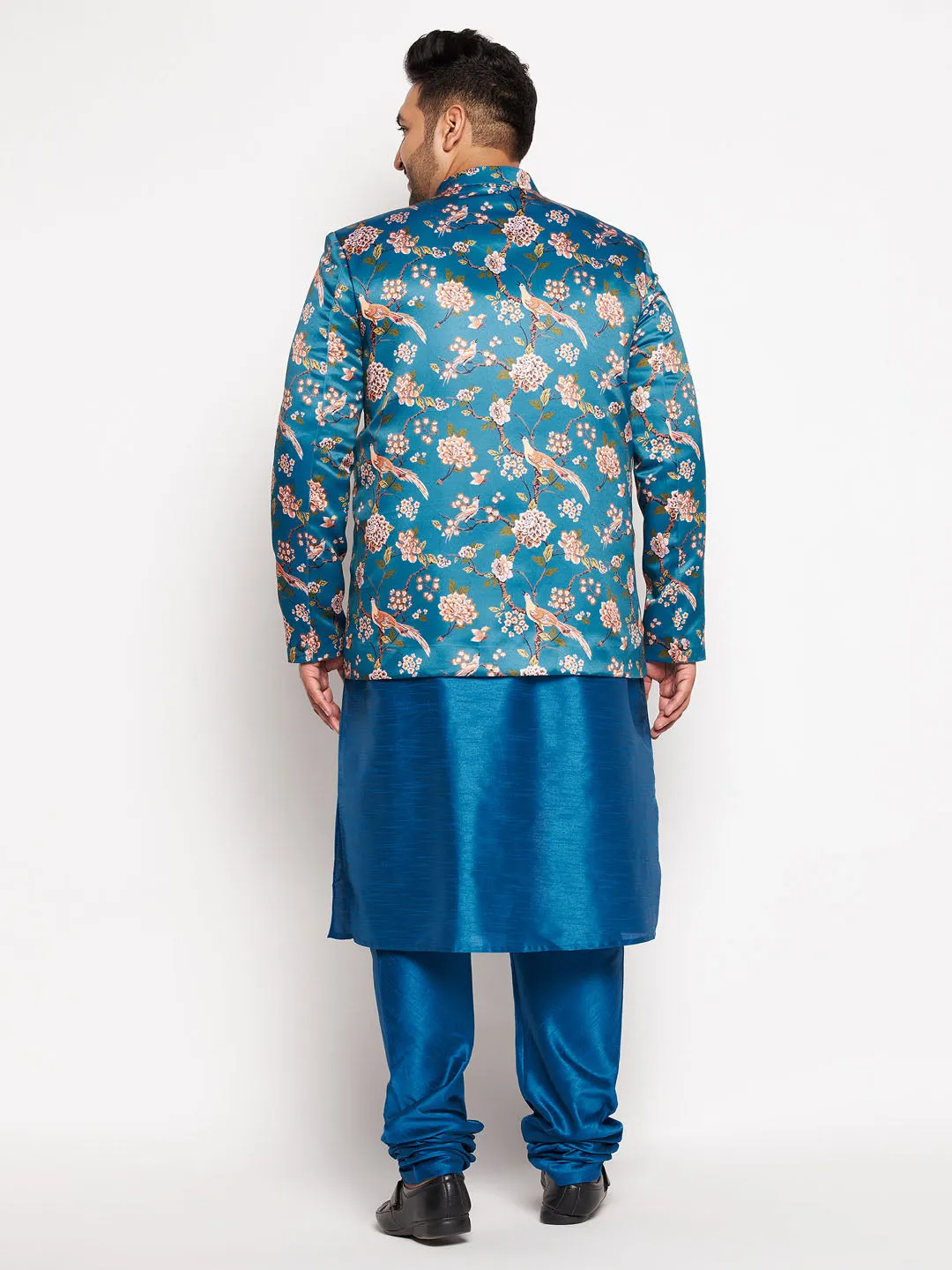 VASTRAMAY Men's Turquoise Silk Blend Jodhpuri Set