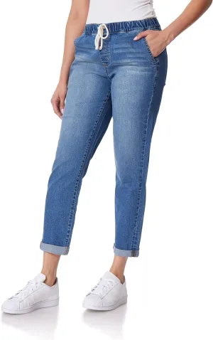 WallFlower Women's Tomboy Jogger Denim Mid-Rise Insta Stretch Juniors Jeans