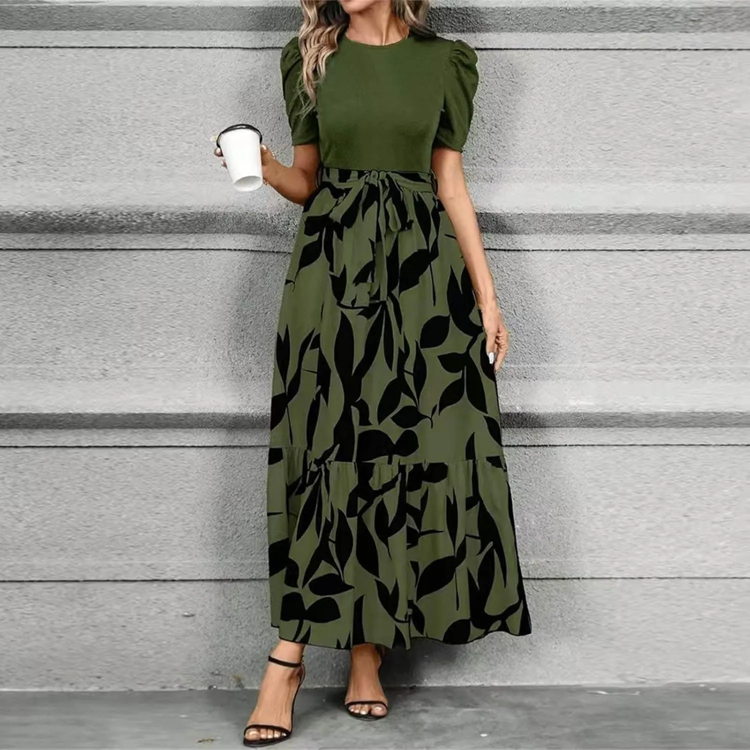 Women 2025 Casual Dresses with Pockets Ruffle Short Sleeve Summer Maxi Dress Long Flowy Floral Printed Dresses
