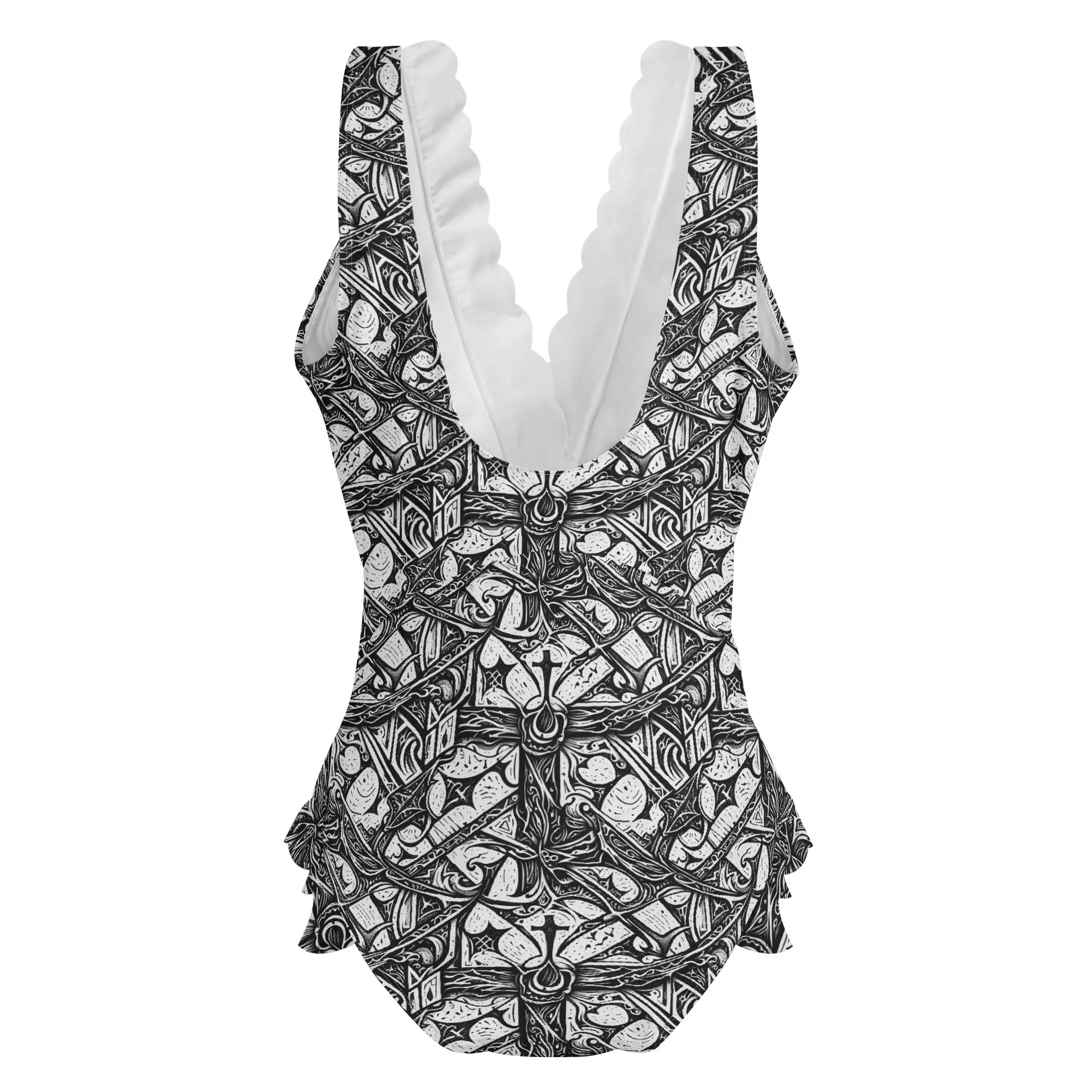 Womens Hidden Cross Ruffle Edge Cross-Front One Piece Swimsuit Bathing Suit