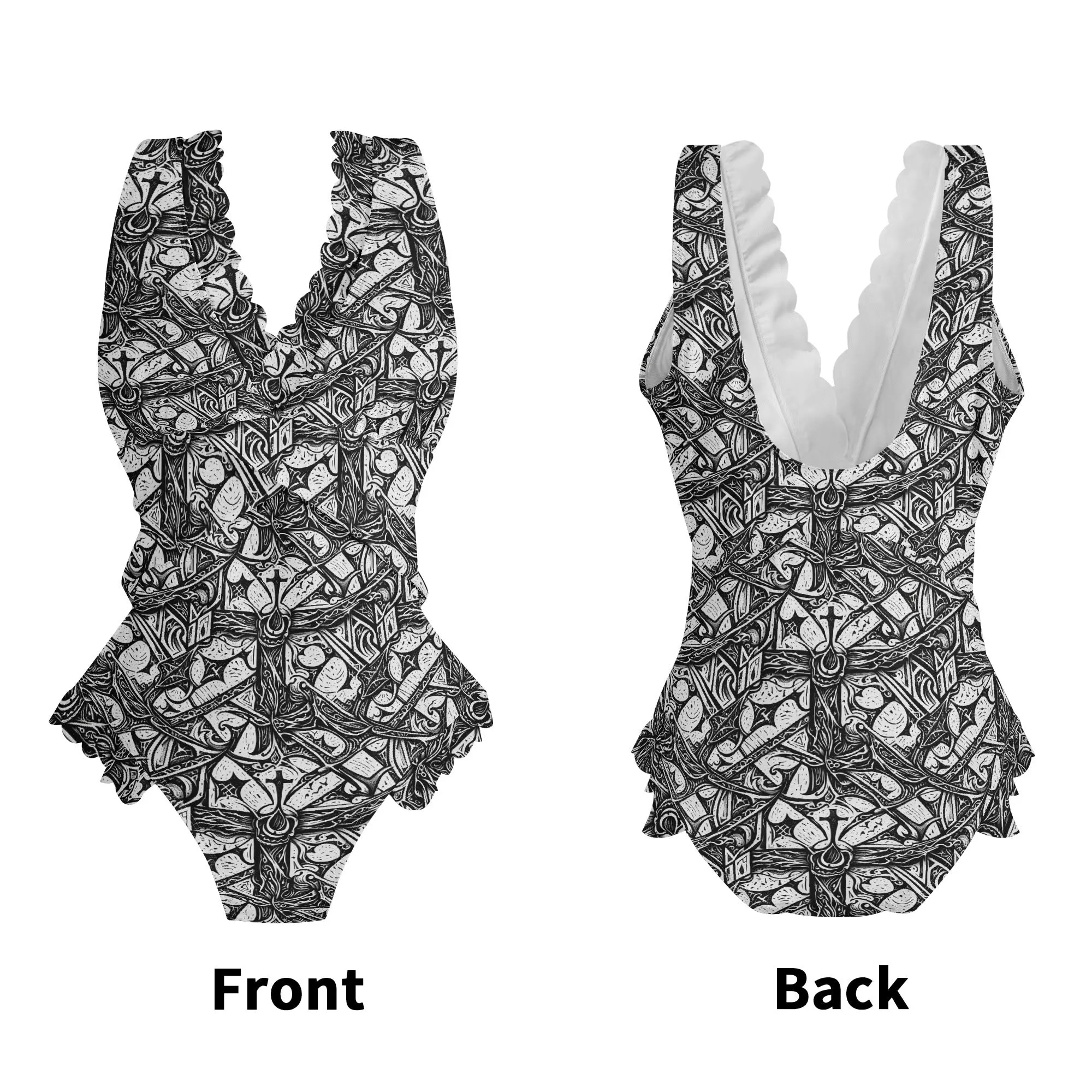 Womens Hidden Cross Ruffle Edge Cross-Front One Piece Swimsuit Bathing Suit