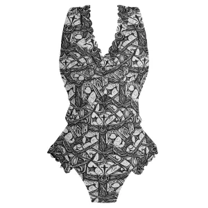Womens Hidden Cross Ruffle Edge Cross-Front One Piece Swimsuit Bathing Suit