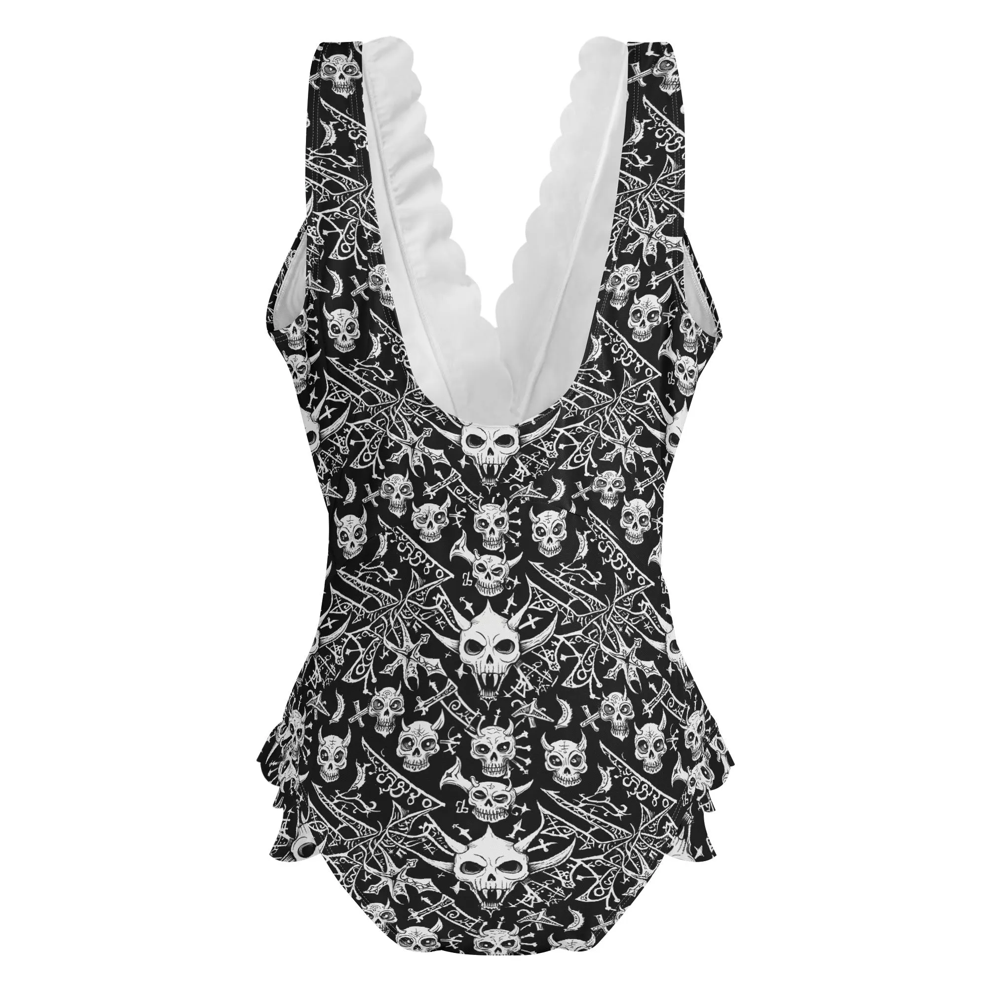 Womens Little Devils Ruffle Edge Cross-Front One Piece Swimsuit Bathing Suit