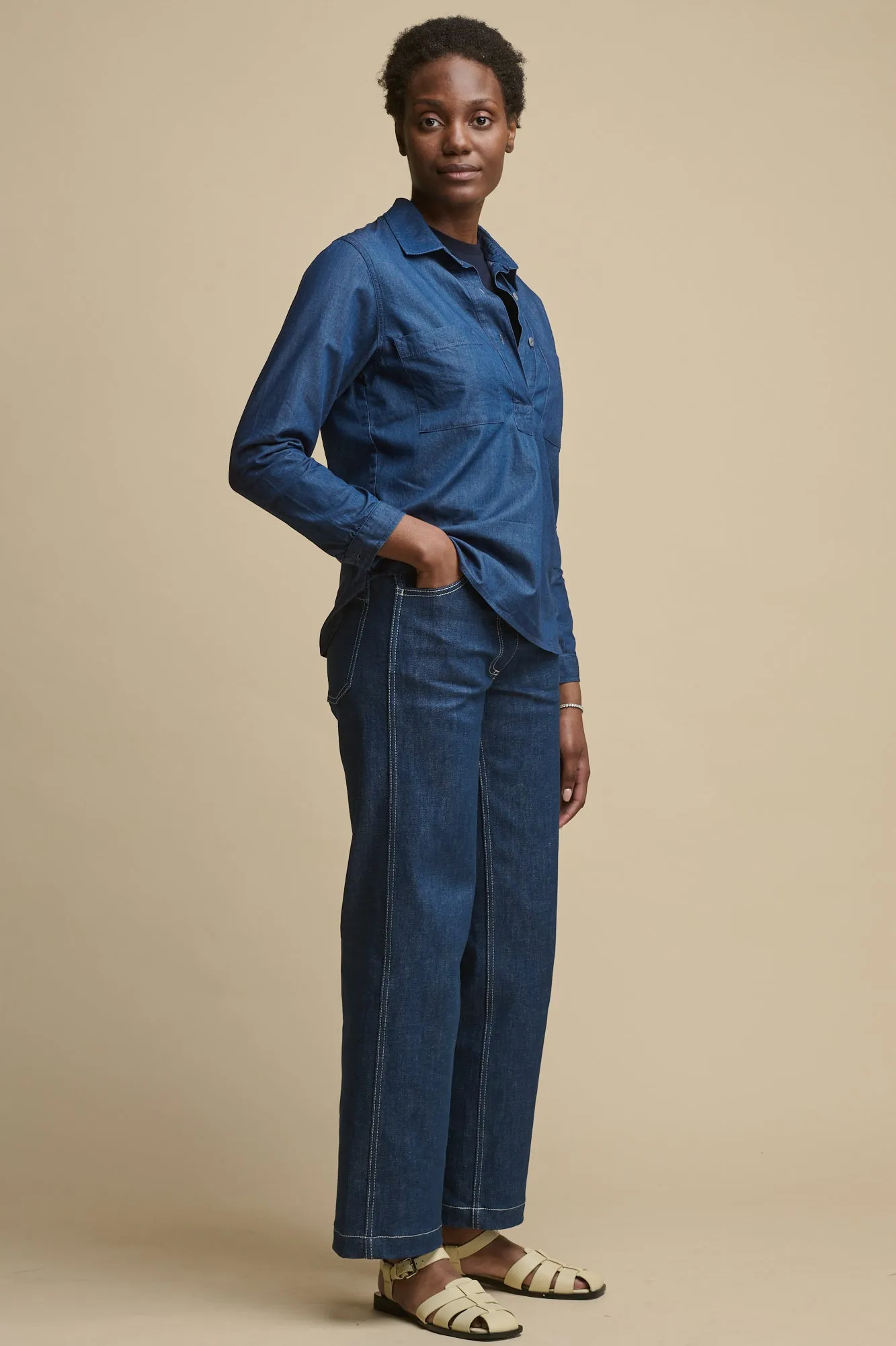 Women's Olivia Half Placket Lightweight Denim Shirt - Indigo