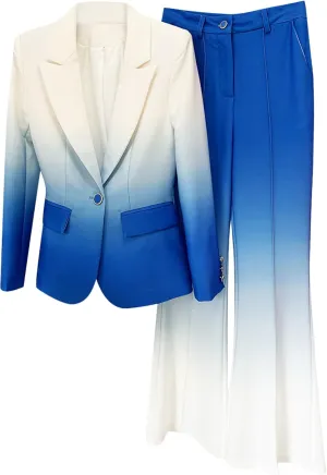 Women's Pant Suit Set Designer Gradient Color 2pcs Business Blazer Flare Pants Wedding Party Outfit
