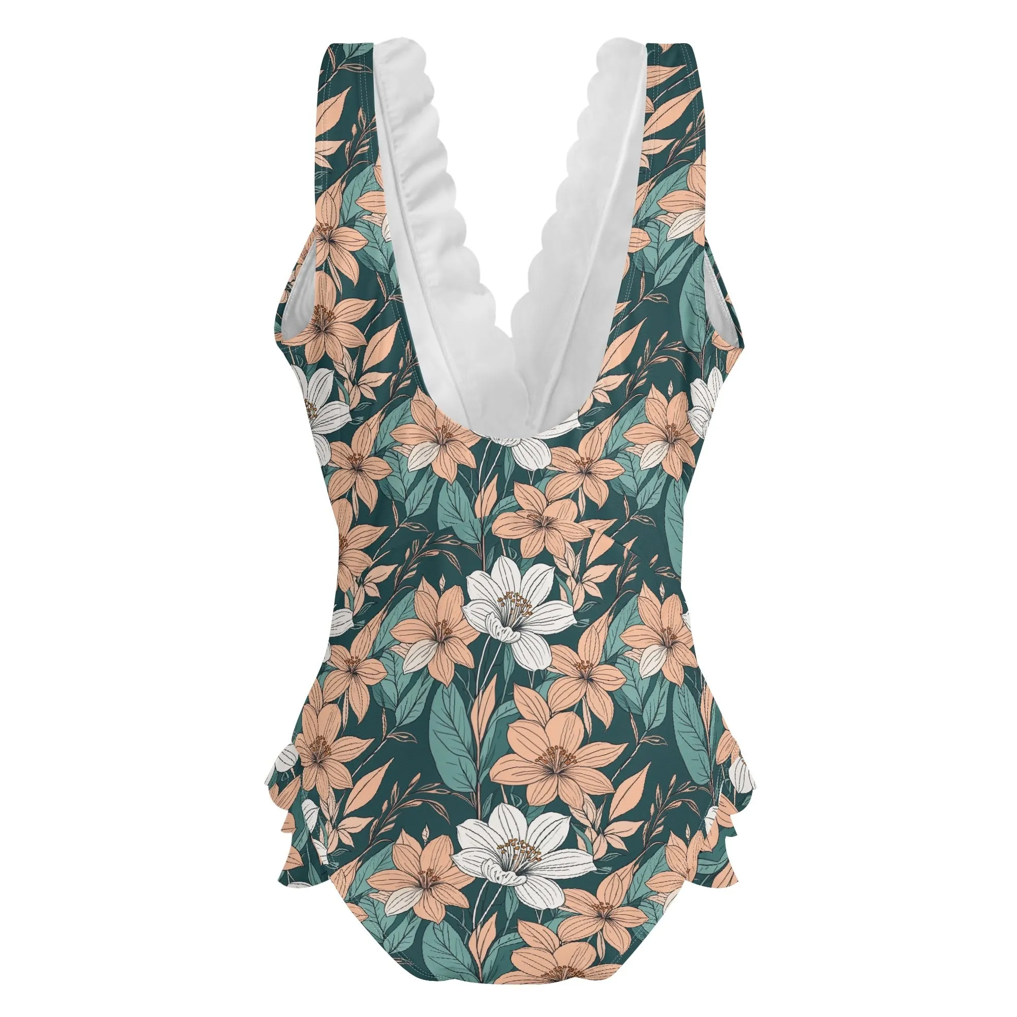 Womens pastel Floral Ruffle Edge Cross-Front One Piece Swimsuit Bathing Suit