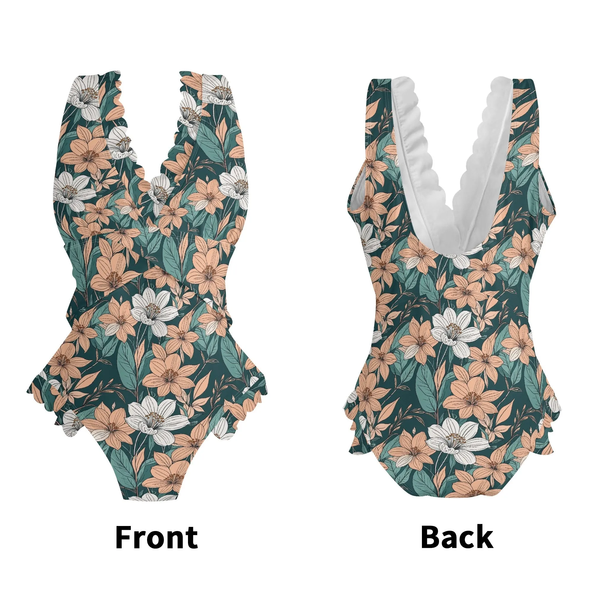 Womens pastel Floral Ruffle Edge Cross-Front One Piece Swimsuit Bathing Suit