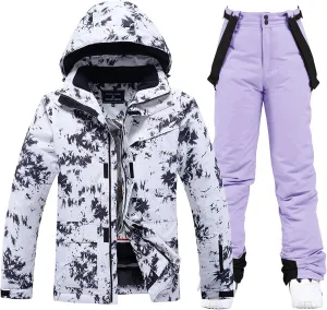 WOWULOVELY Women's Winter Skisuit Waterproof Windproof Ski Jacket and Pants Insulated Snowsuit Snowboarding Coat